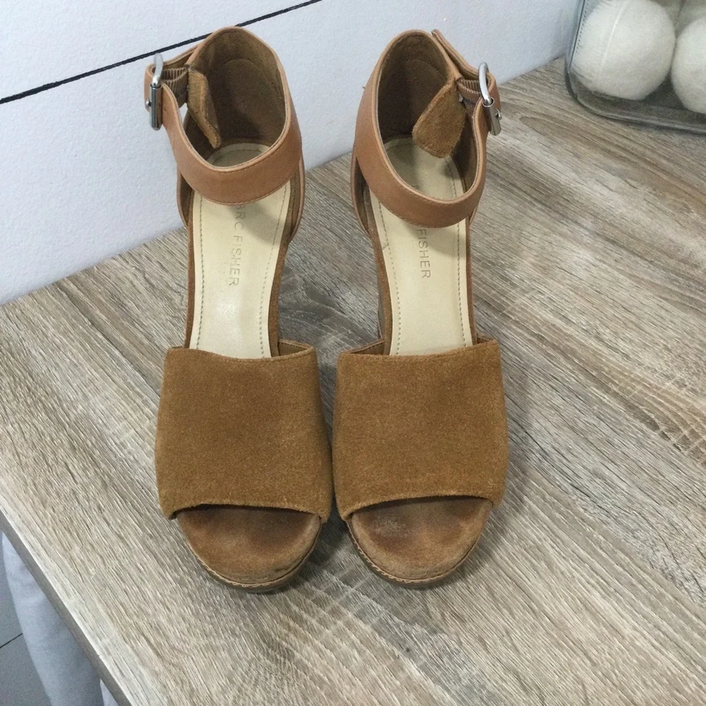 Marc Fisher Hillary cork ankle strap wedge womens size 6.5